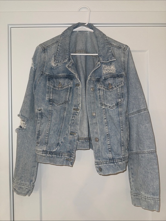 Free People Jackets & Blazers - Free People Light Blue Distressed Denim Jacket